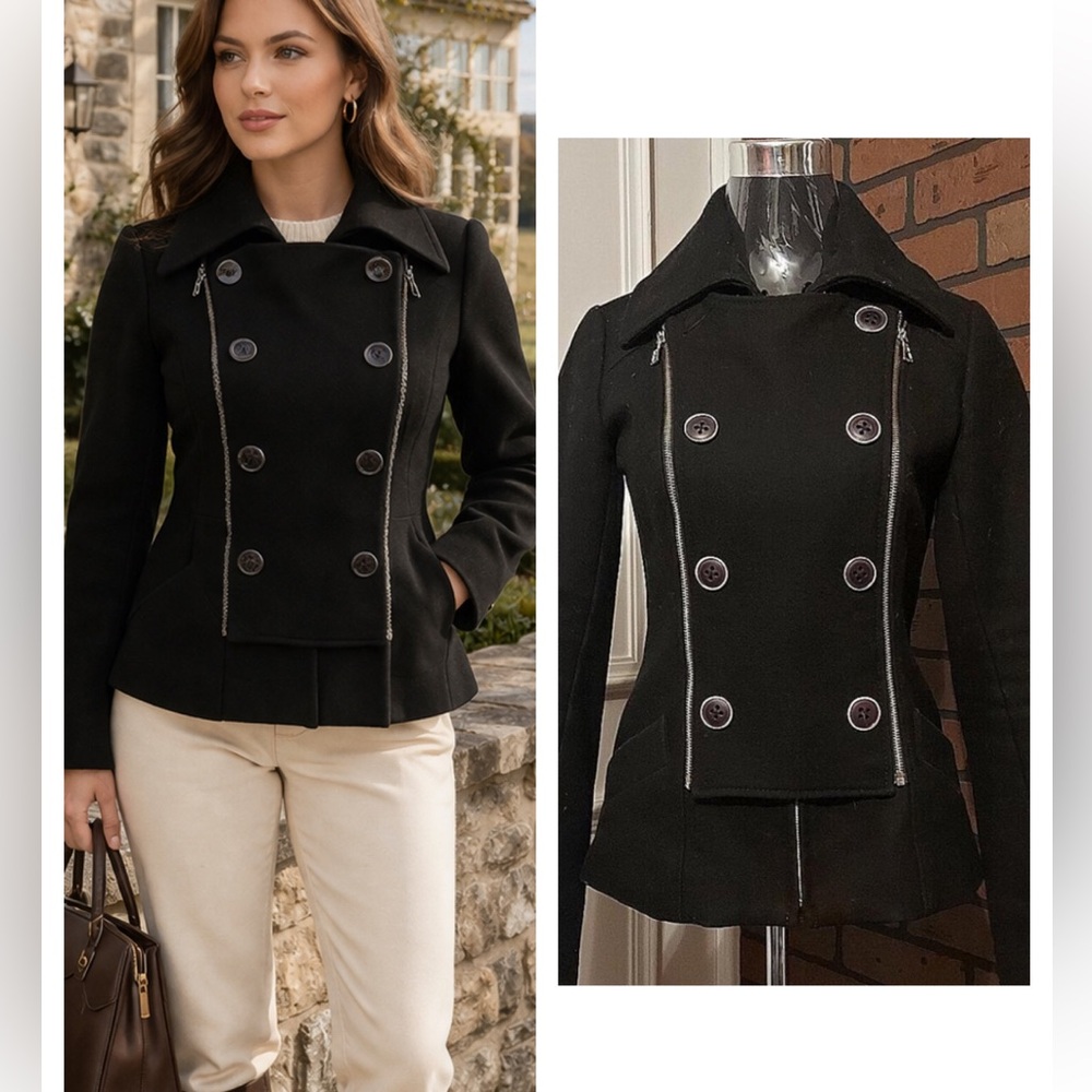 Rudsak Wool Blend Peacoat Jacket Black Size S Tailored Military
